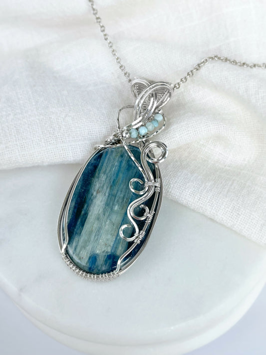 Blue Kyanite & Larimar Necklace in Argentium Silver