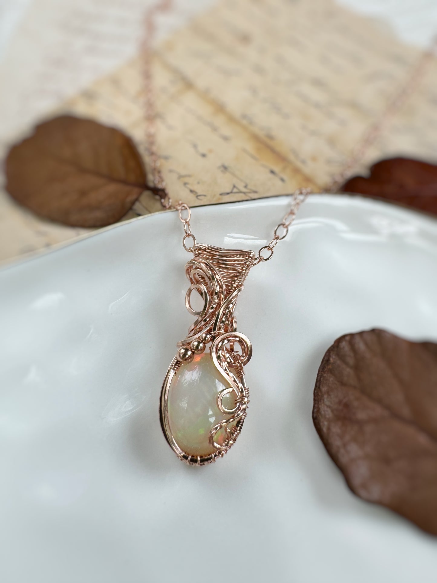 6.92 ct Ethiopian Opal Necklace in 14k Rose Gold Filled