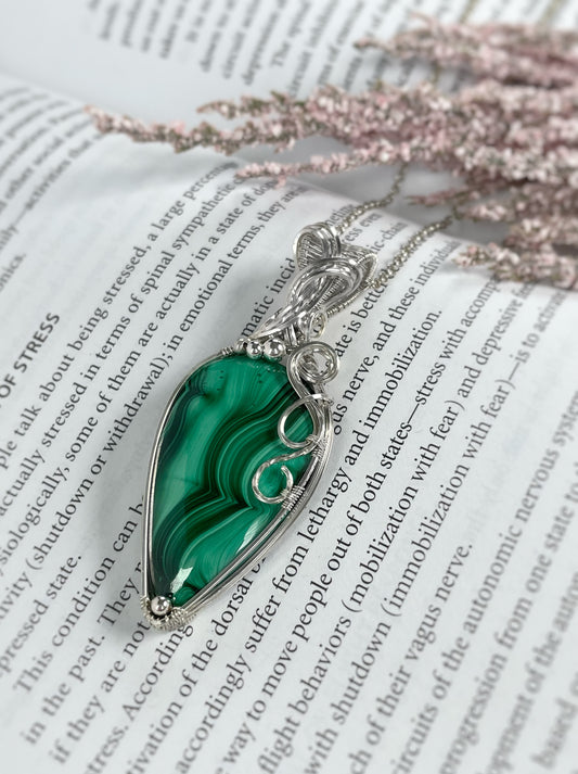 Malachite Necklace in 0.925 Sterling Silver