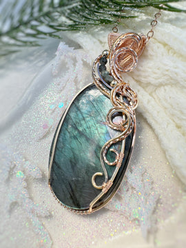 Teal Labradorite & Green Kyanite Necklace in 14k Rose Gold Filled