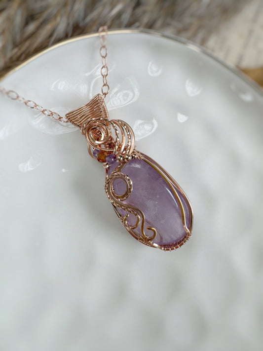 Amethyst & Hessonite Garnet Necklace in 14k Rose Gold Filled