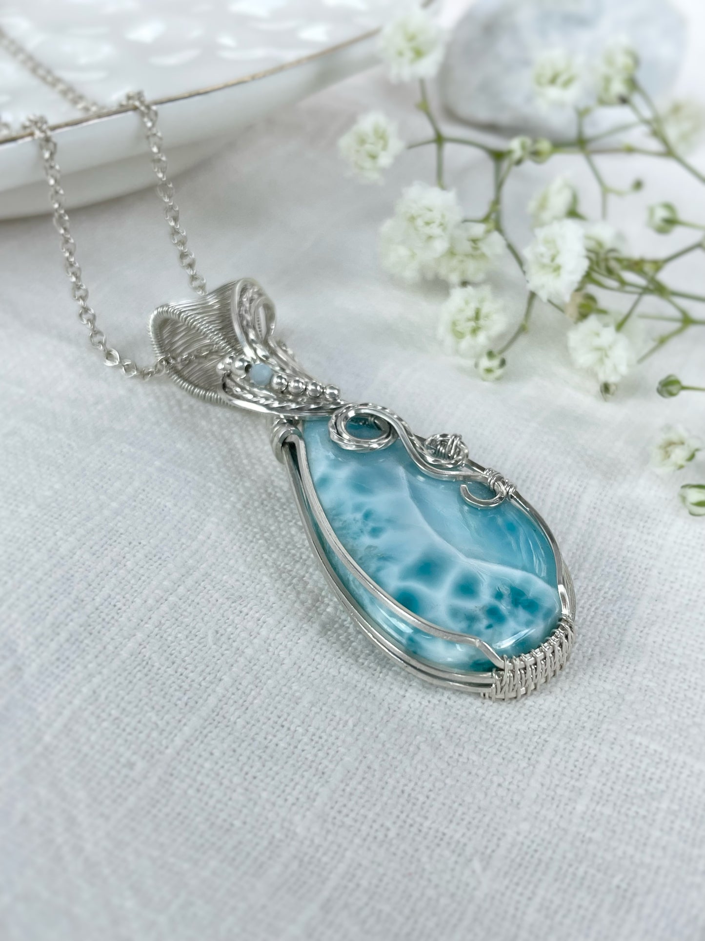 Larimar & Aquamarine Necklace in Argentium Silver