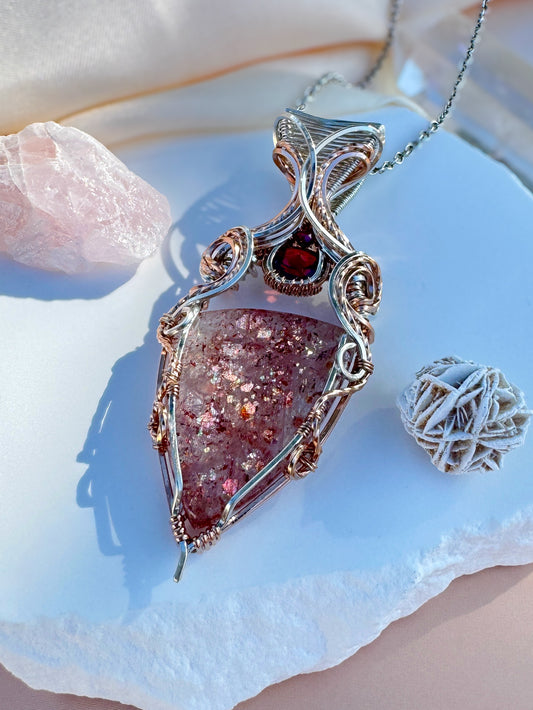 Confetti Sunstone & Garnet Mixed Metal (0.925 Sterling Silver & 14k Rose Gold Filled) Necklace