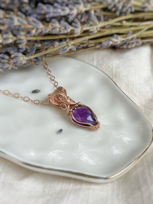 Amethyst & Pink Tourmaline Necklace in 14k Rose Gold Filled