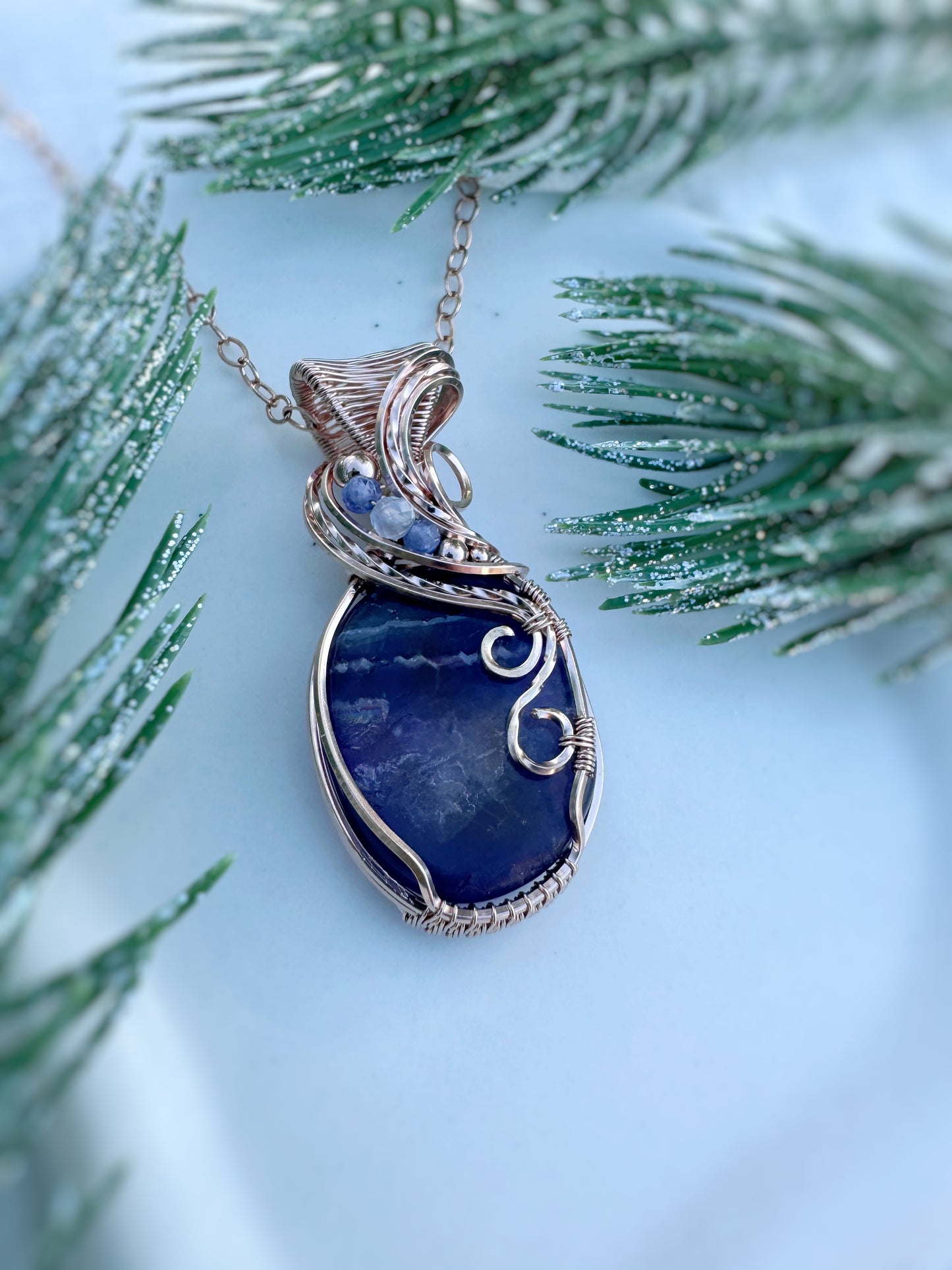 Fluorite, Tanzanite & Blue Chalcedony Necklace in 14k Rose Gold Filled