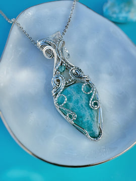 Amazonite, Opal & Aqua Apatite Necklace in 0.925 Sterling Silver