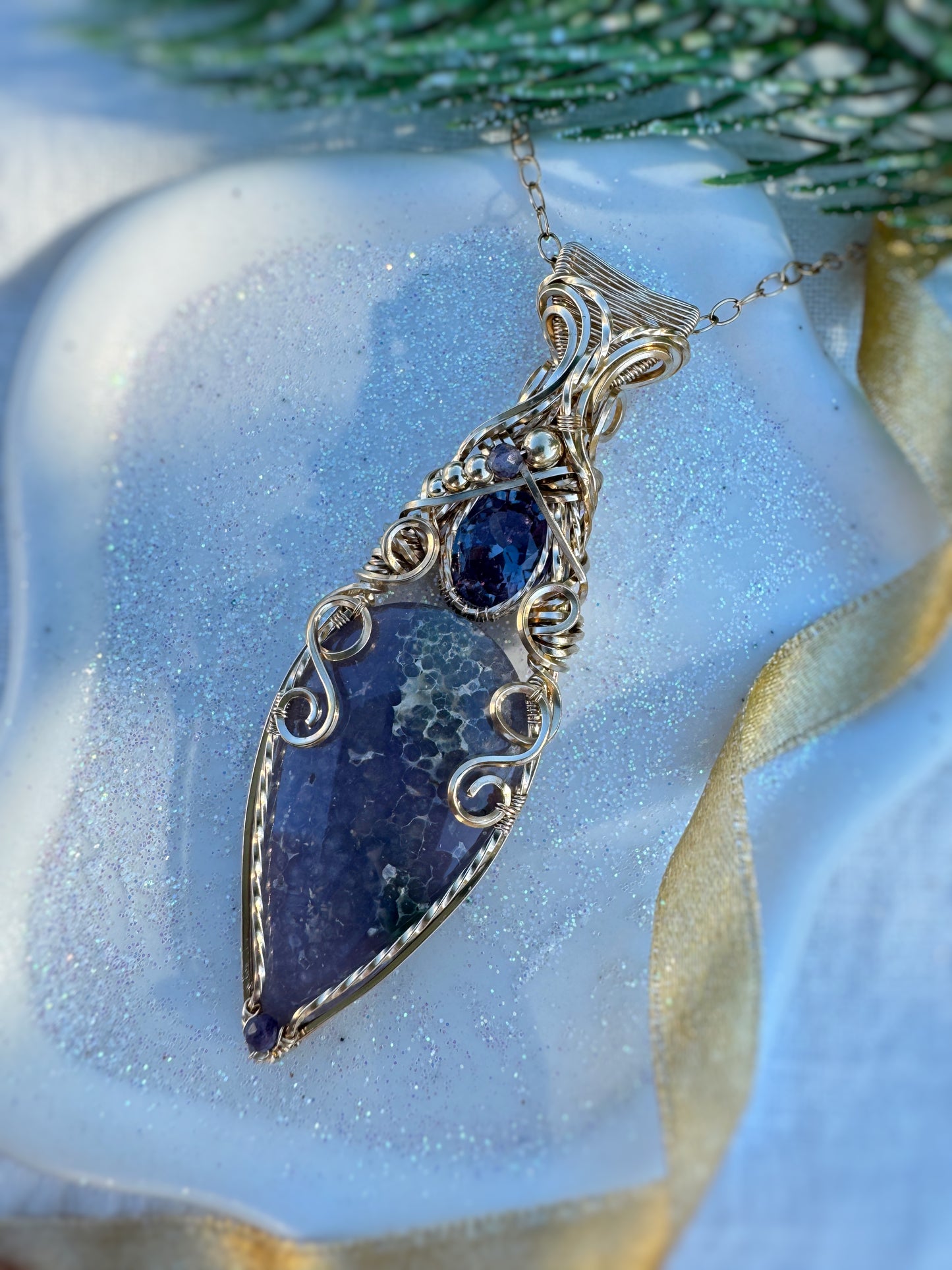 Grape Agate, Simulated Alexandrite, Natural Spinel & Sapphire Necklace in 14k Gold Filled