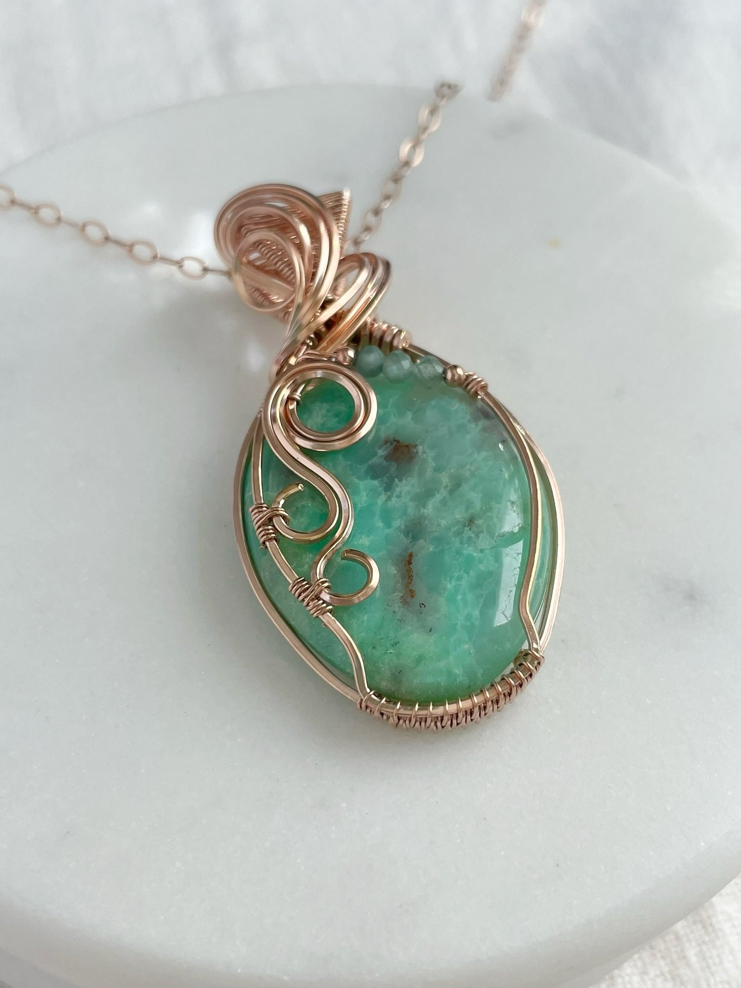 Chrysoprase & Green Apatite Necklace in 14k Rose Gold Filled