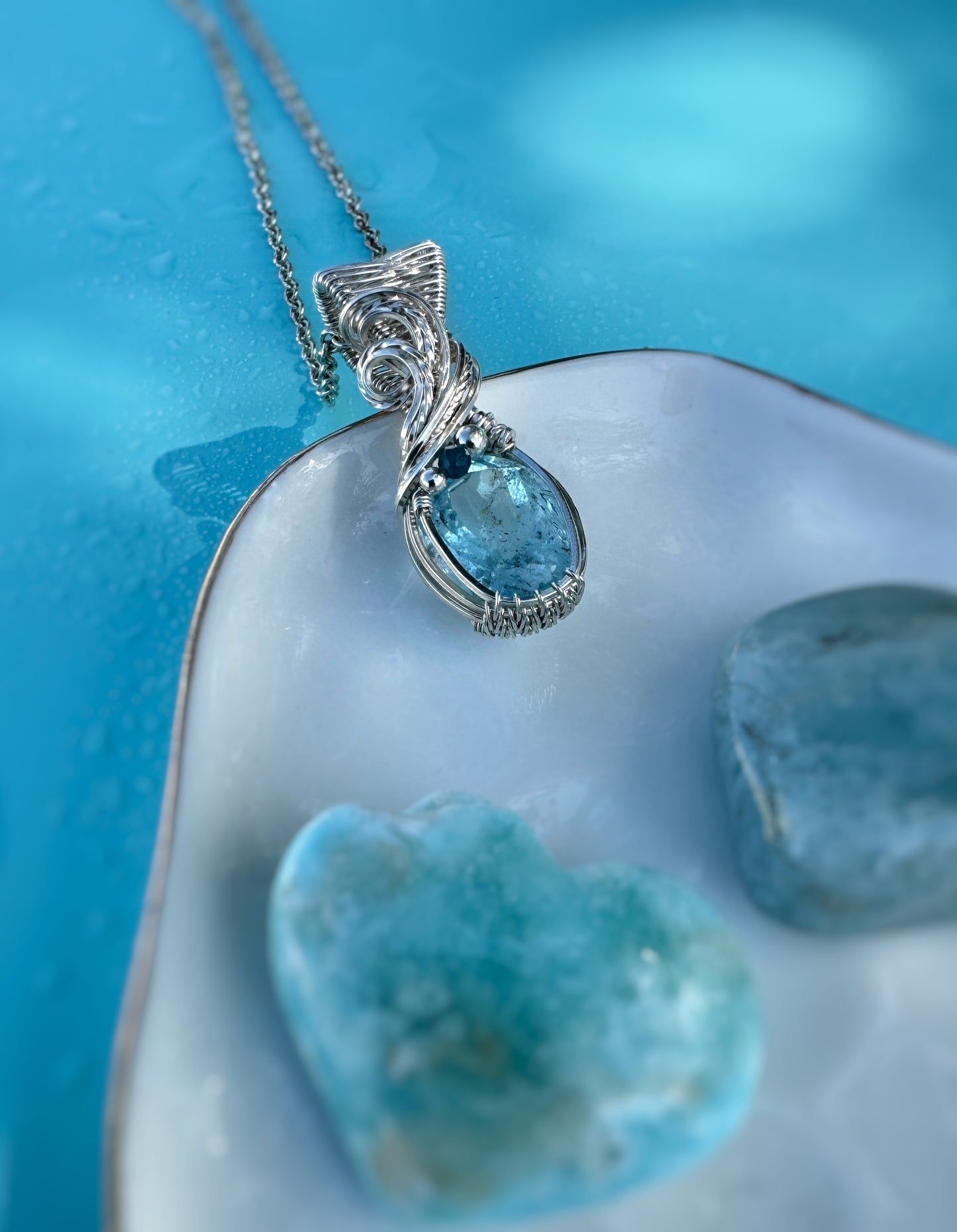 Faceted Aquamarine & Blue/green Tourmaline Necklace in 0.925 Sterling Silver