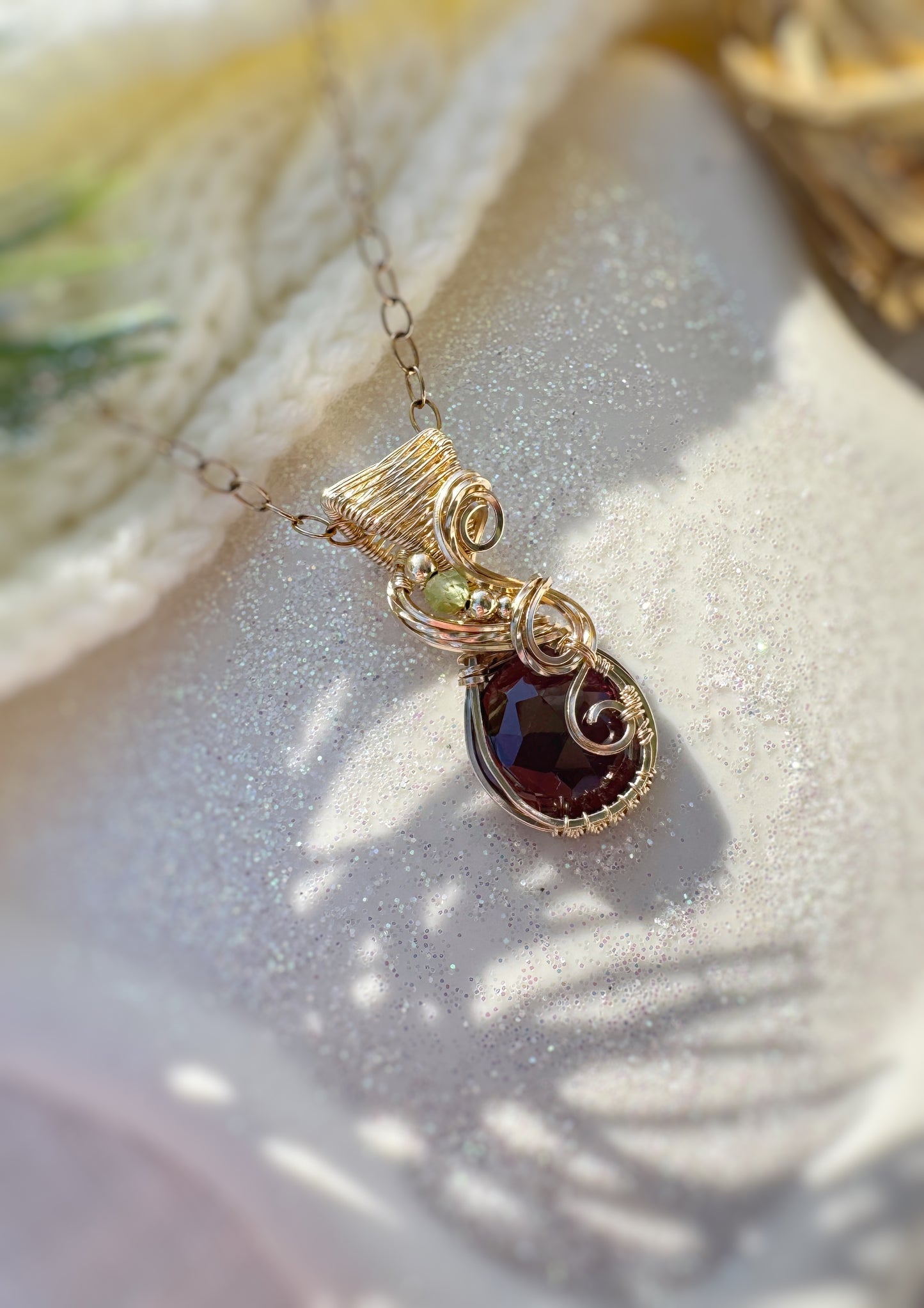 Small Garnet & Peridot Necklace in 14k Gold Filled