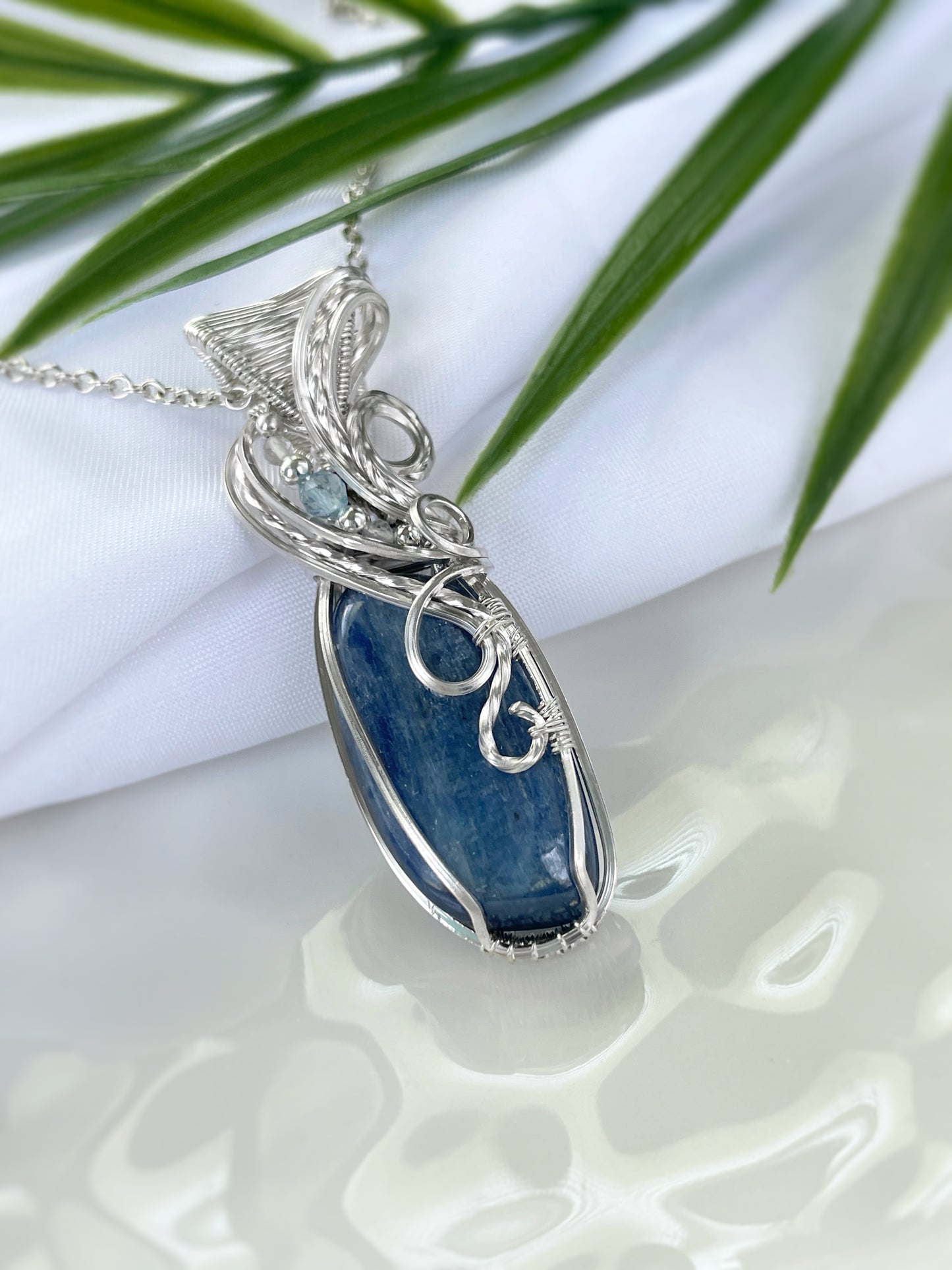 Blue Kyanite, Aquamarine & Clear Quartz Necklace in Argentium Silver