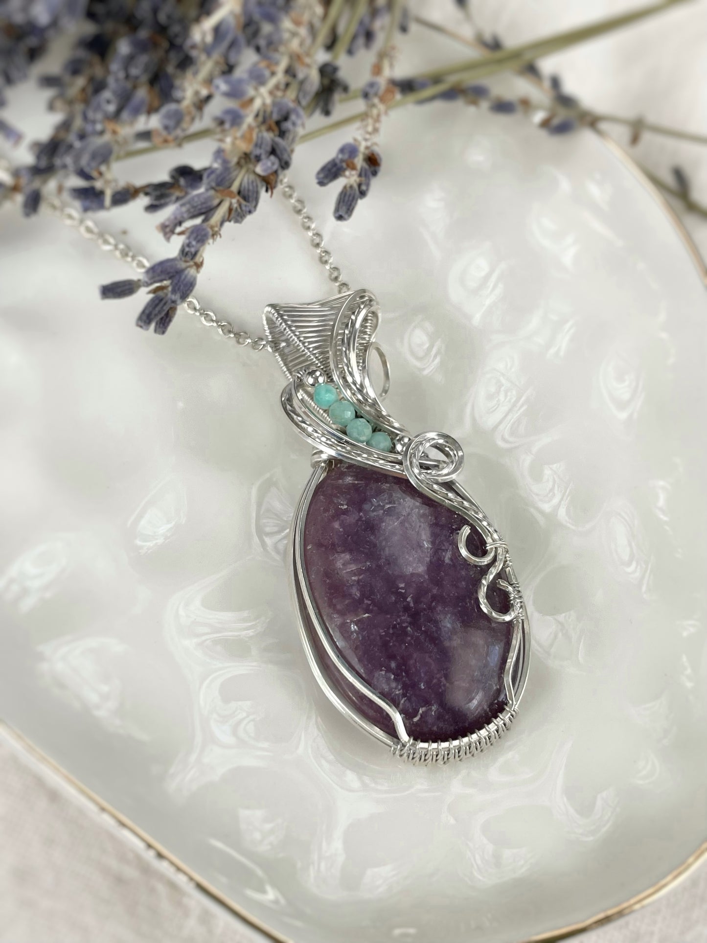 Lepidolite & Amazonite Necklace in 0.925 Sterling Silver