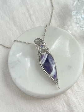 Chevron Amethyst, Clear Quartz & Tanzanite Necklace in Argentium Silver