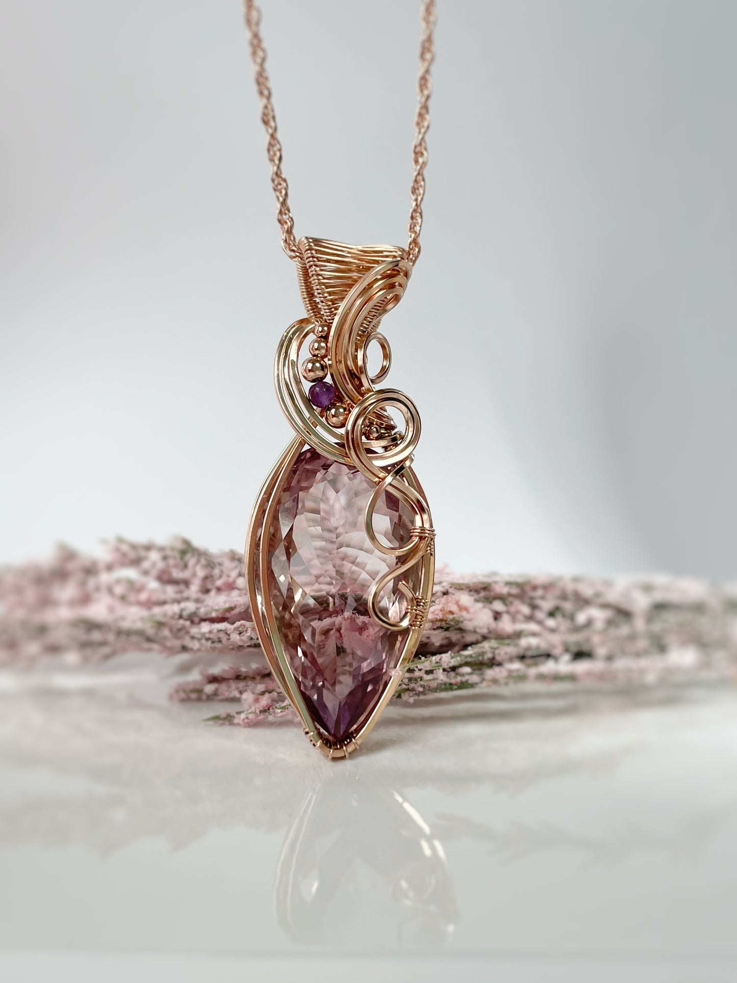 Faceted Ametrine & Amethyst Necklace in 14k Rose Gold Filled