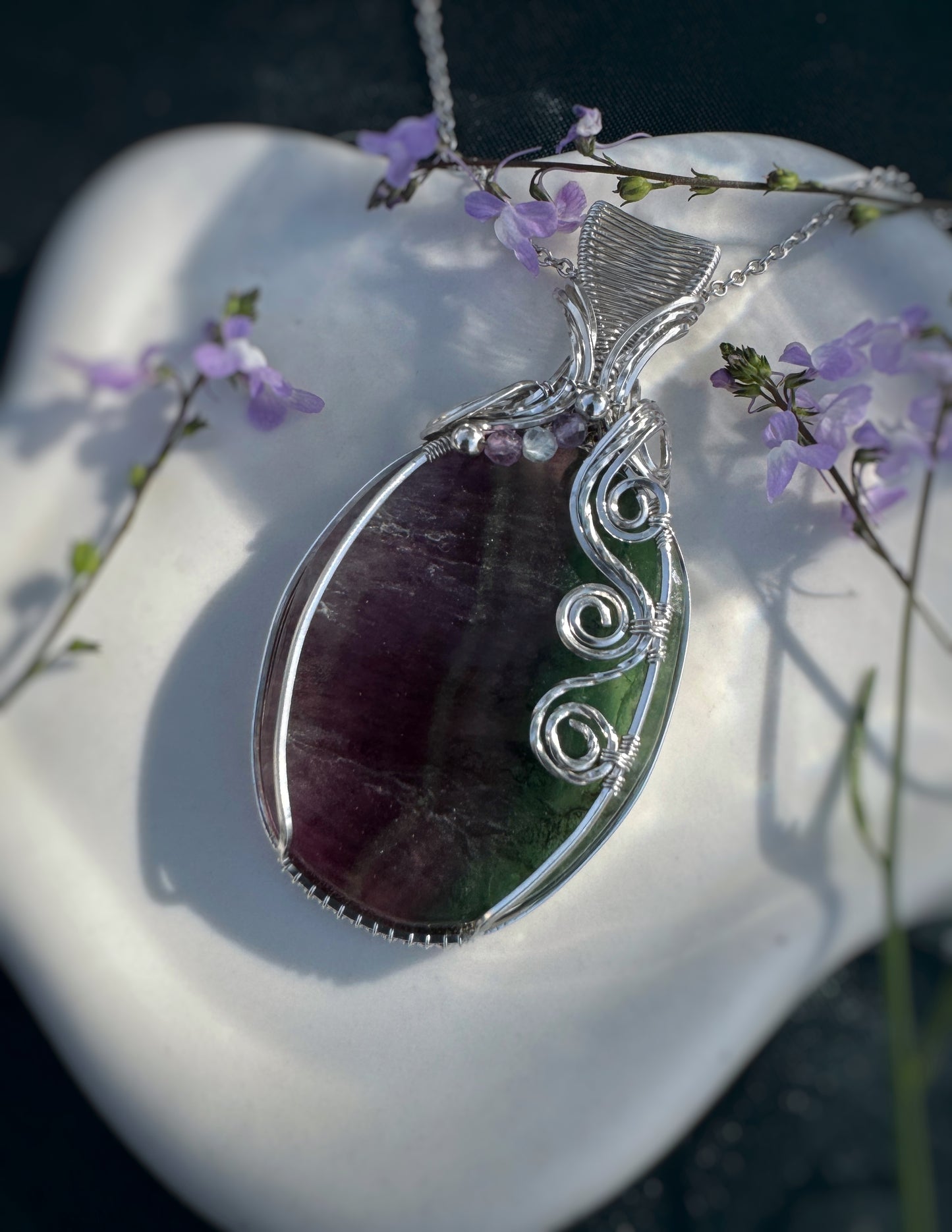 Fluorite Statement Piece Necklace in 0.925 Sterling Silver