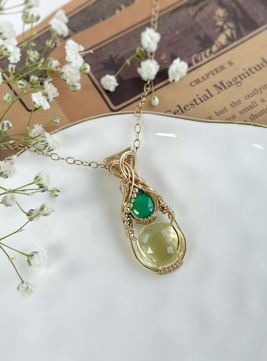 Lemon Quartz & Green Onyx & Peridot Necklace in 14k Gold Filled