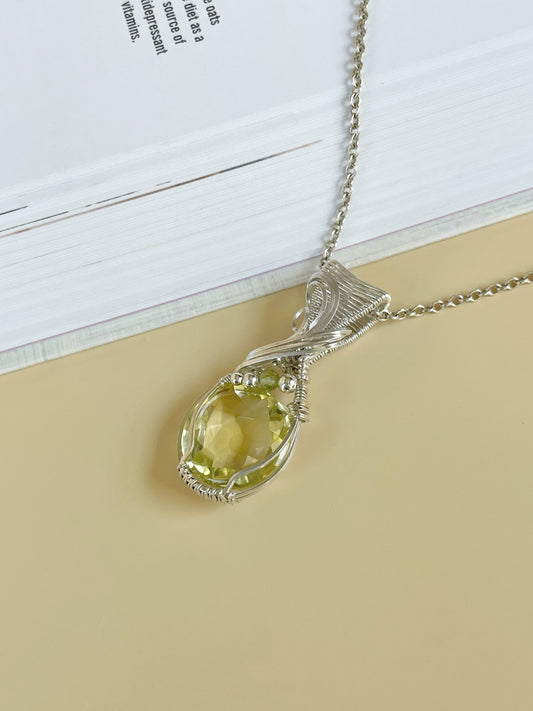 Lemon Quartz & Peridot Necklace in Argentium Silver