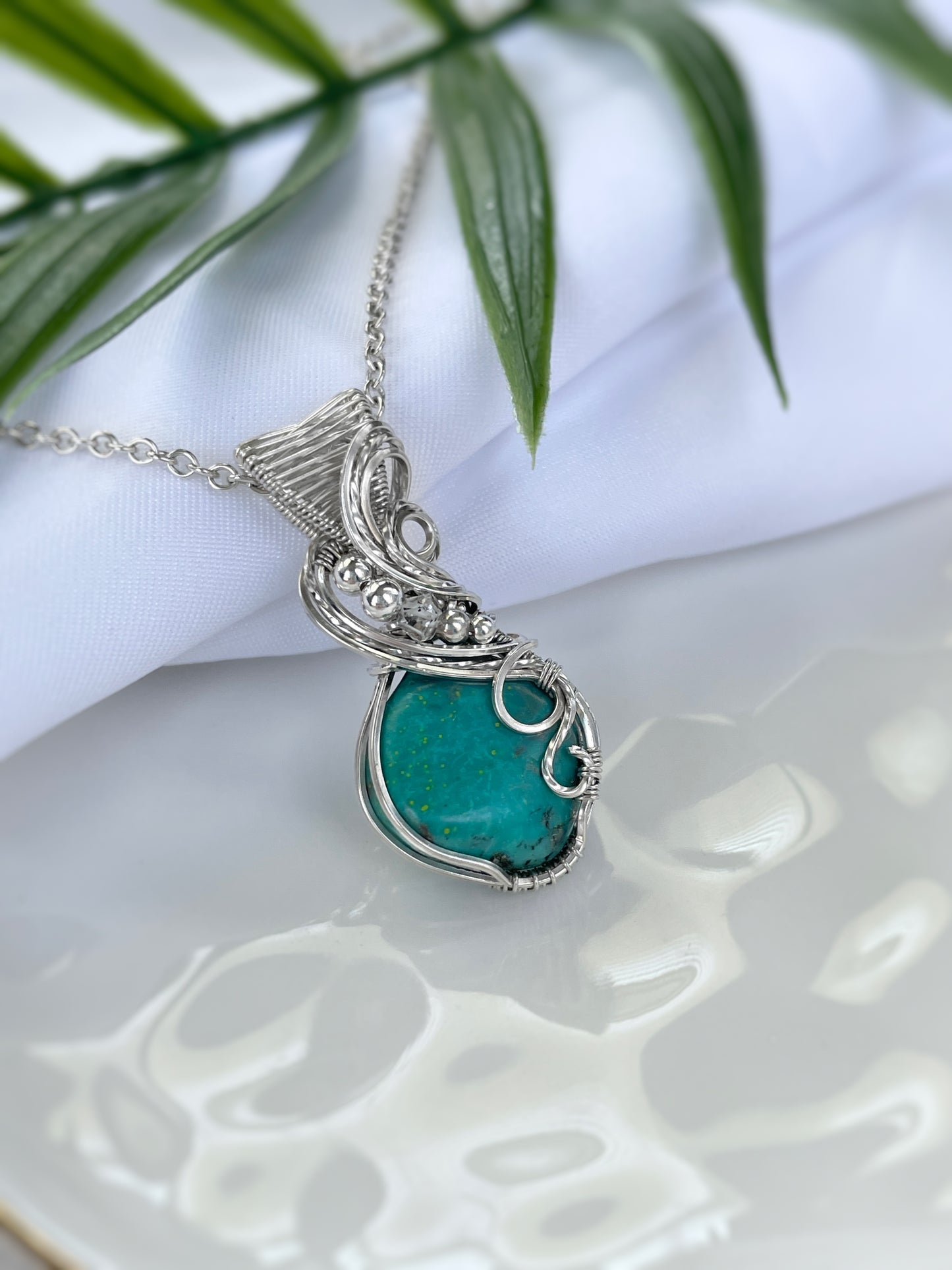 Turquoise & Herkimer Diamond Necklace in 0.925 Sterling Silver