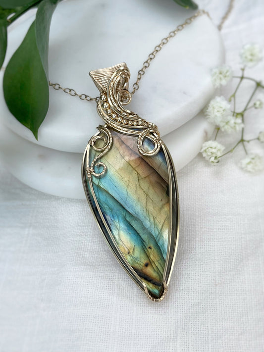 Multi-colored Labradorite Statement Piece Necklace in 14k Gold Filled