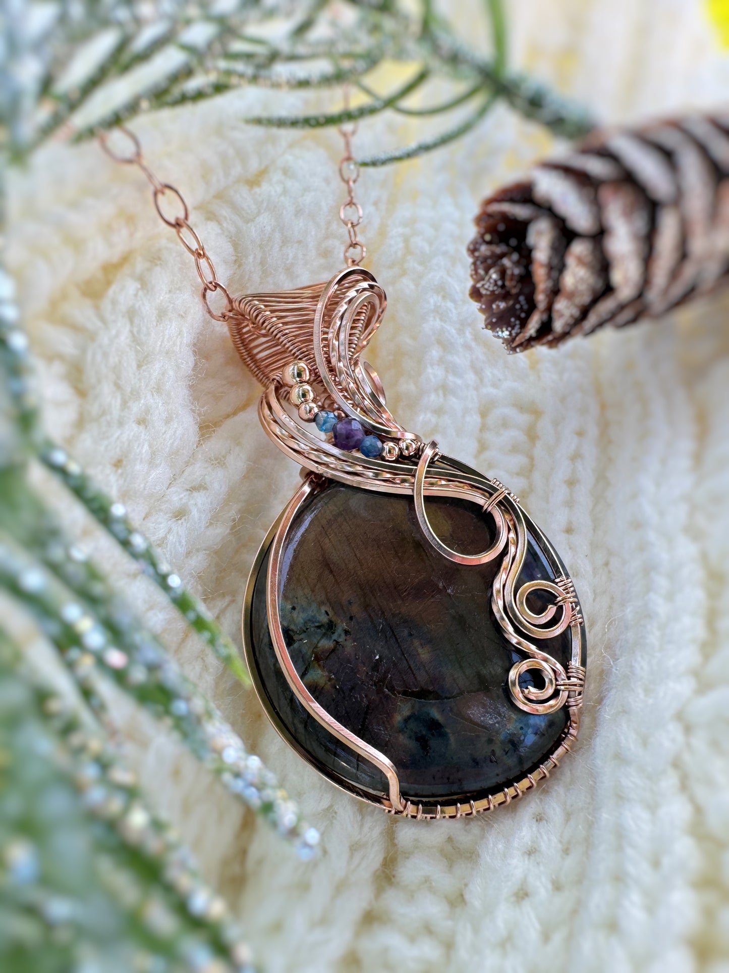 Labradorite, Amethyst & Blue Kyanite Necklace in 14k Rose Gold Filled