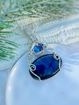 Purple/Blue Labradorite, Simulated Alexandrite & Sapphire Necklace in 0.925 Sterling Silver