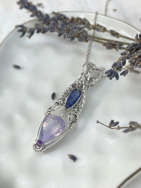 Lavender Quartz, Tanzanite, Amethyst & Fluorite Necklace in Argentium Silver