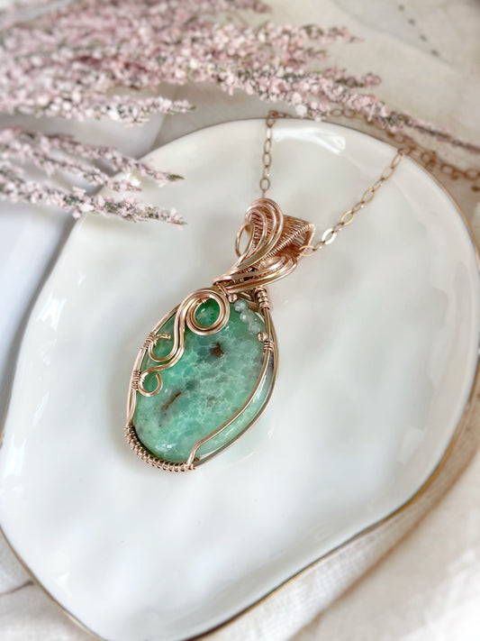 Chrysoprase & Green Apatite Necklace in 14k Rose Gold Filled