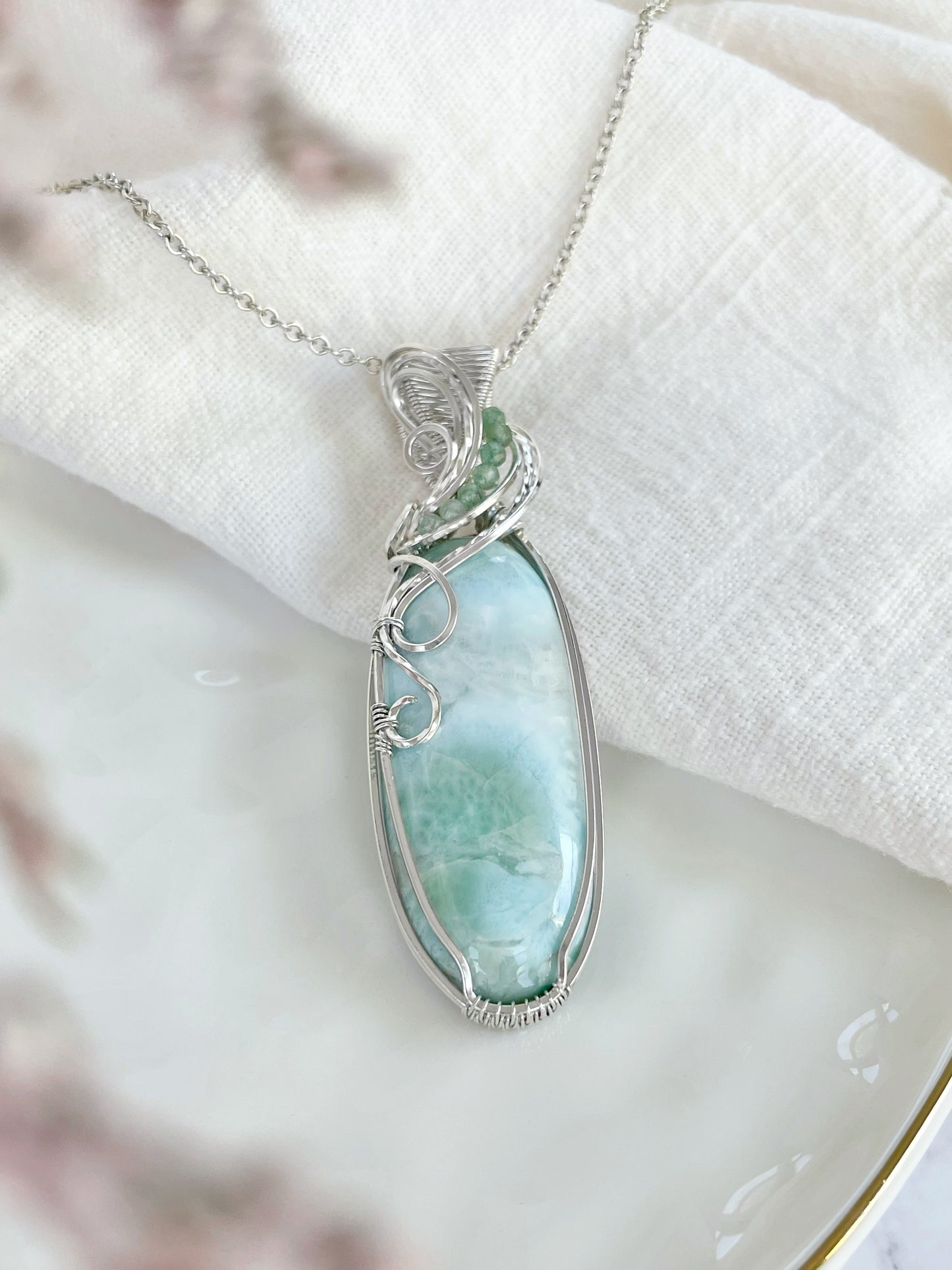 Larimar & Green Aventurine Necklace in 0.925 Sterling Silver