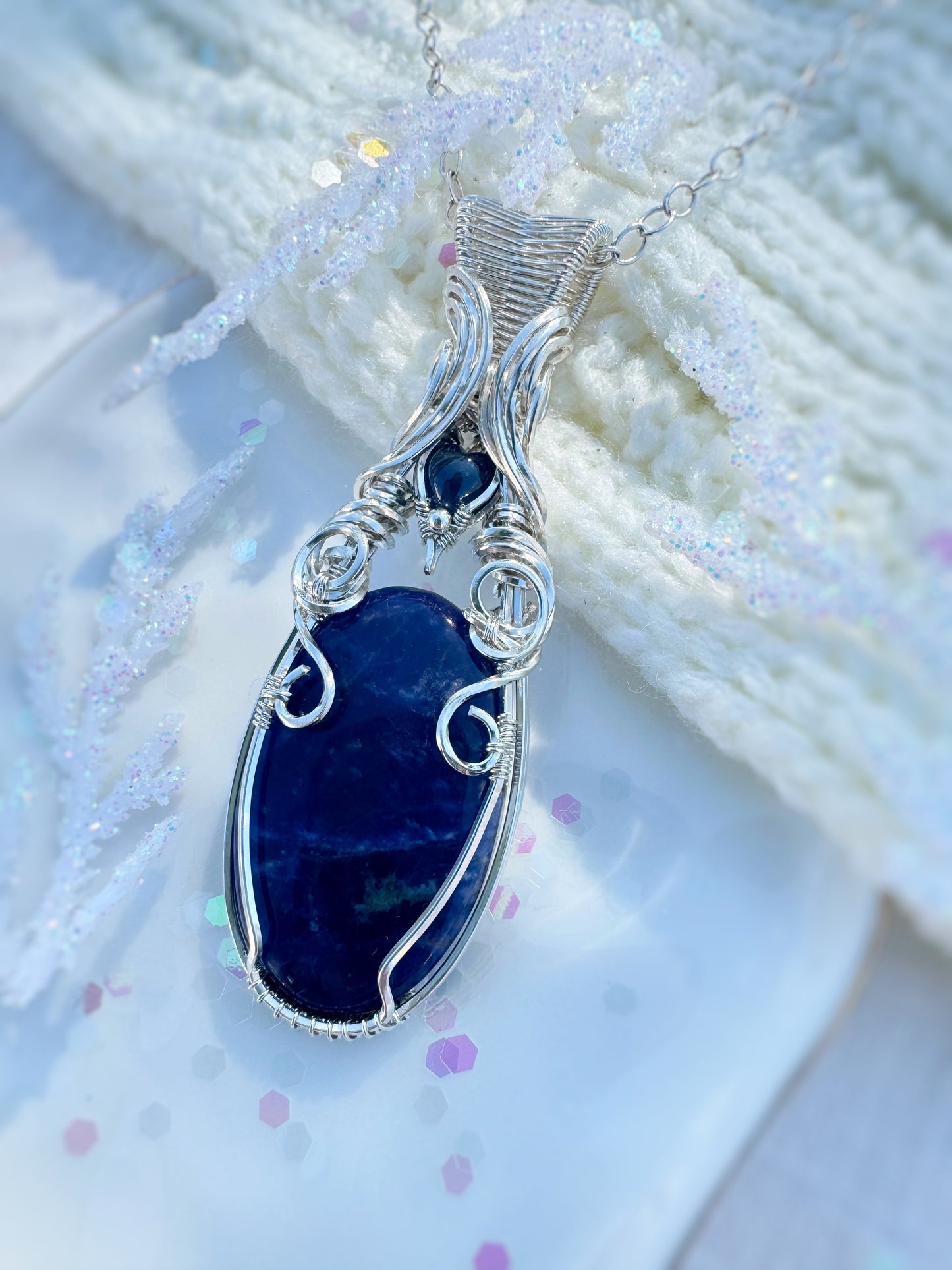 Sodalite & Blue Sapphire Necklace in 0.925 Sterling Silver