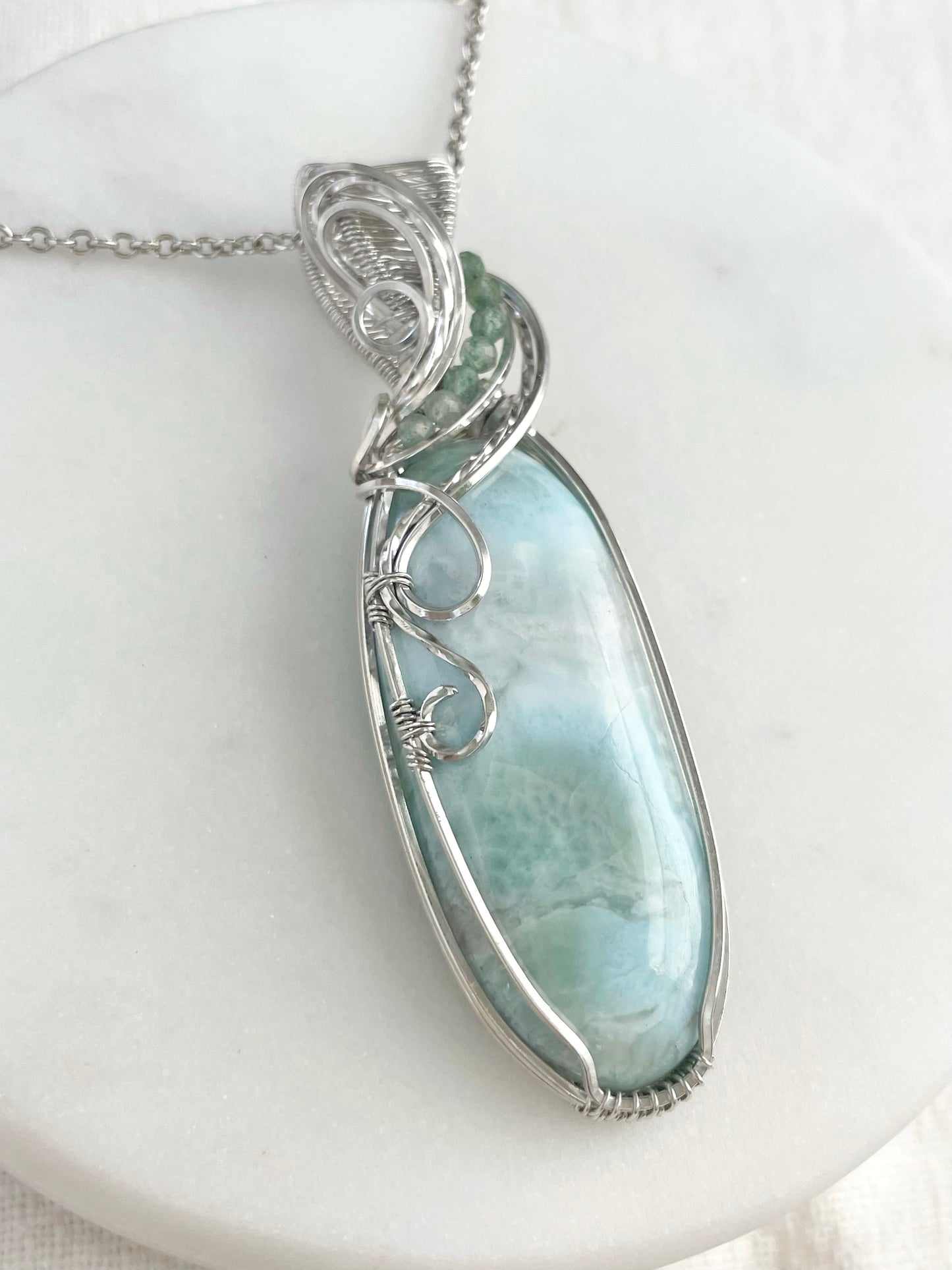 Larimar & Green Aventurine Necklace in 0.925 Sterling Silver