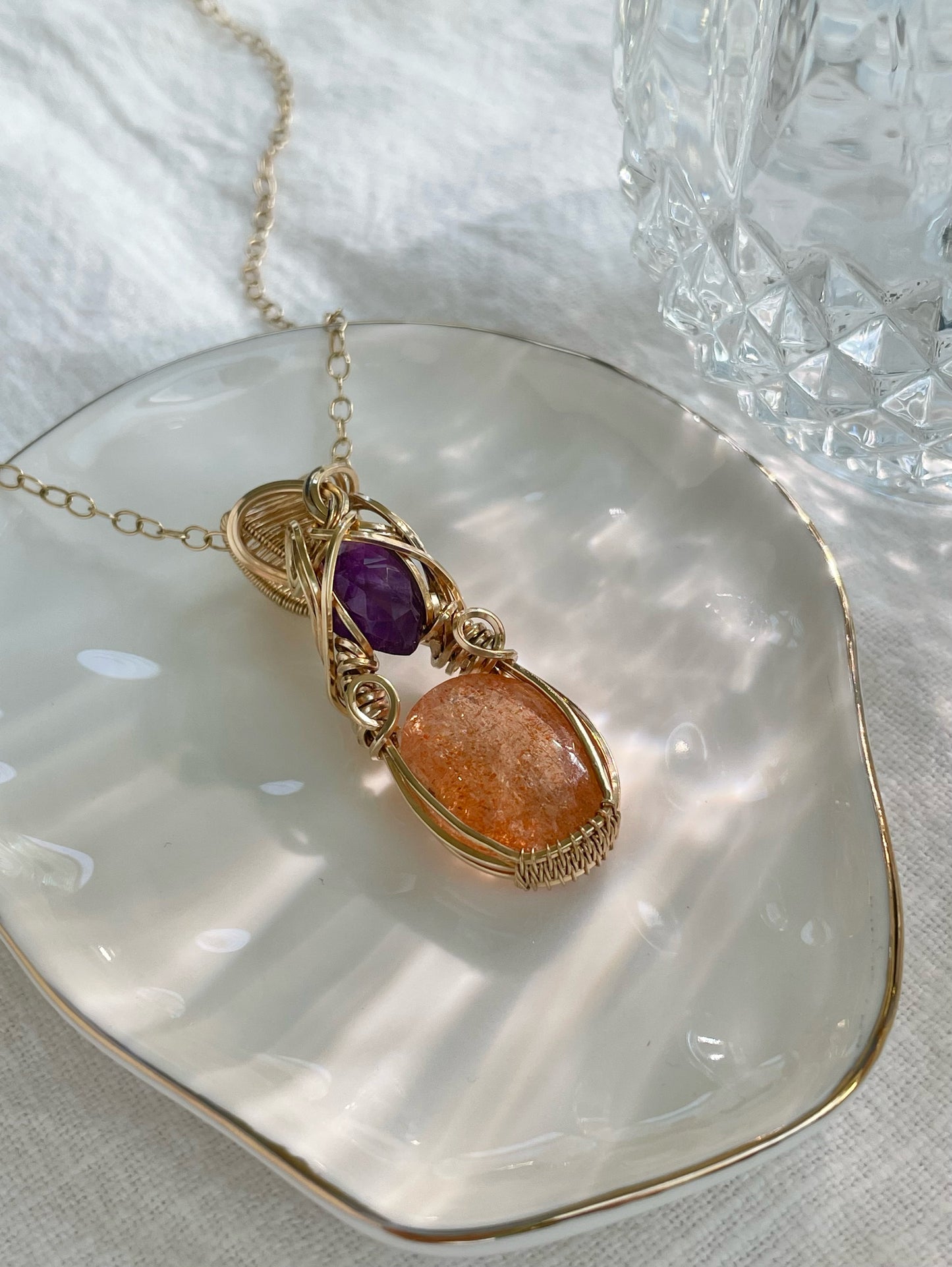 High Quality Faceted Sunstone & Amethyst Necklace in 14k Gold Filled