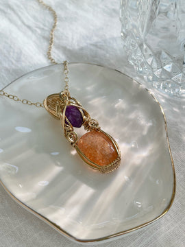 High Quality Faceted Sunstone & Amethyst Necklace in 14k Gold Filled