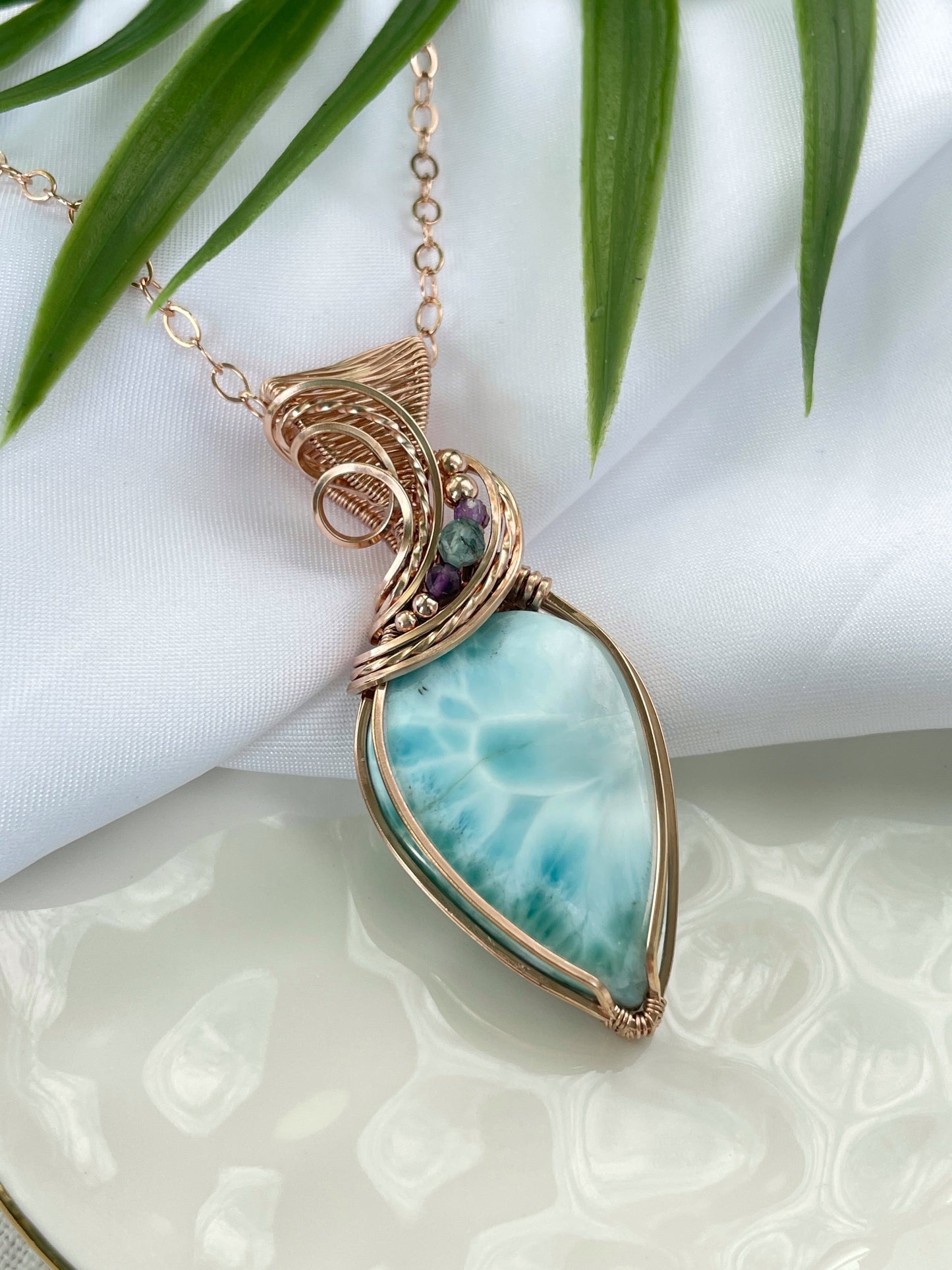 Larimar, Amethyst & Aqua Blue Apatite Necklace in 14k Rose Gold Filled