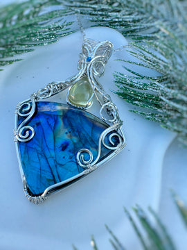 Labradorite, Lemon Quartz & Blue Kyanite Statement Necklace in Argentium Silver