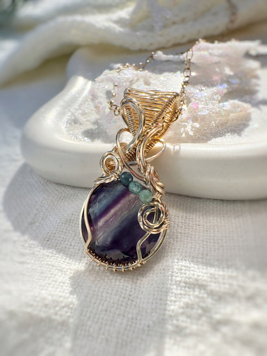 Fluorite & Blue/Green Tourmaline Necklace in 14k Gold Filled