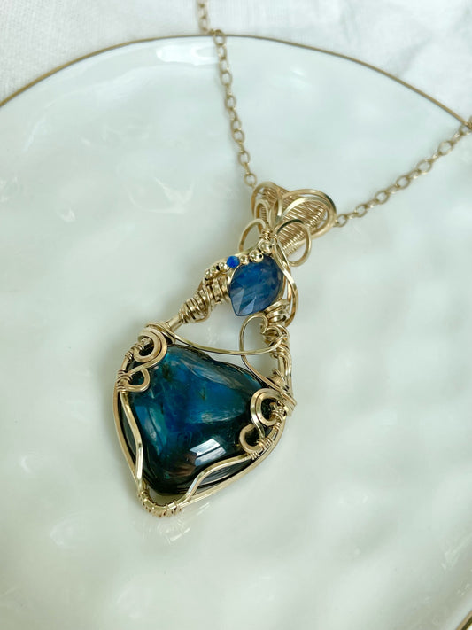 Labradorite Heart & Blue Kyanite Necklace in 14k Gold Filled