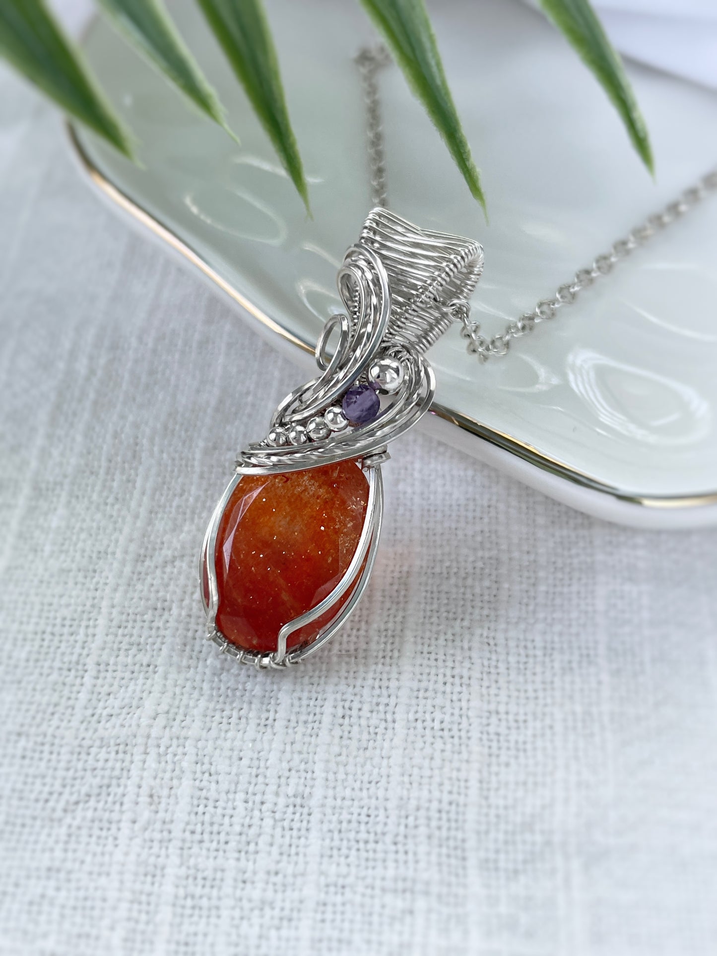 High Quality Sunstone & Amethyst Necklace in 0.925 Sterling Silver