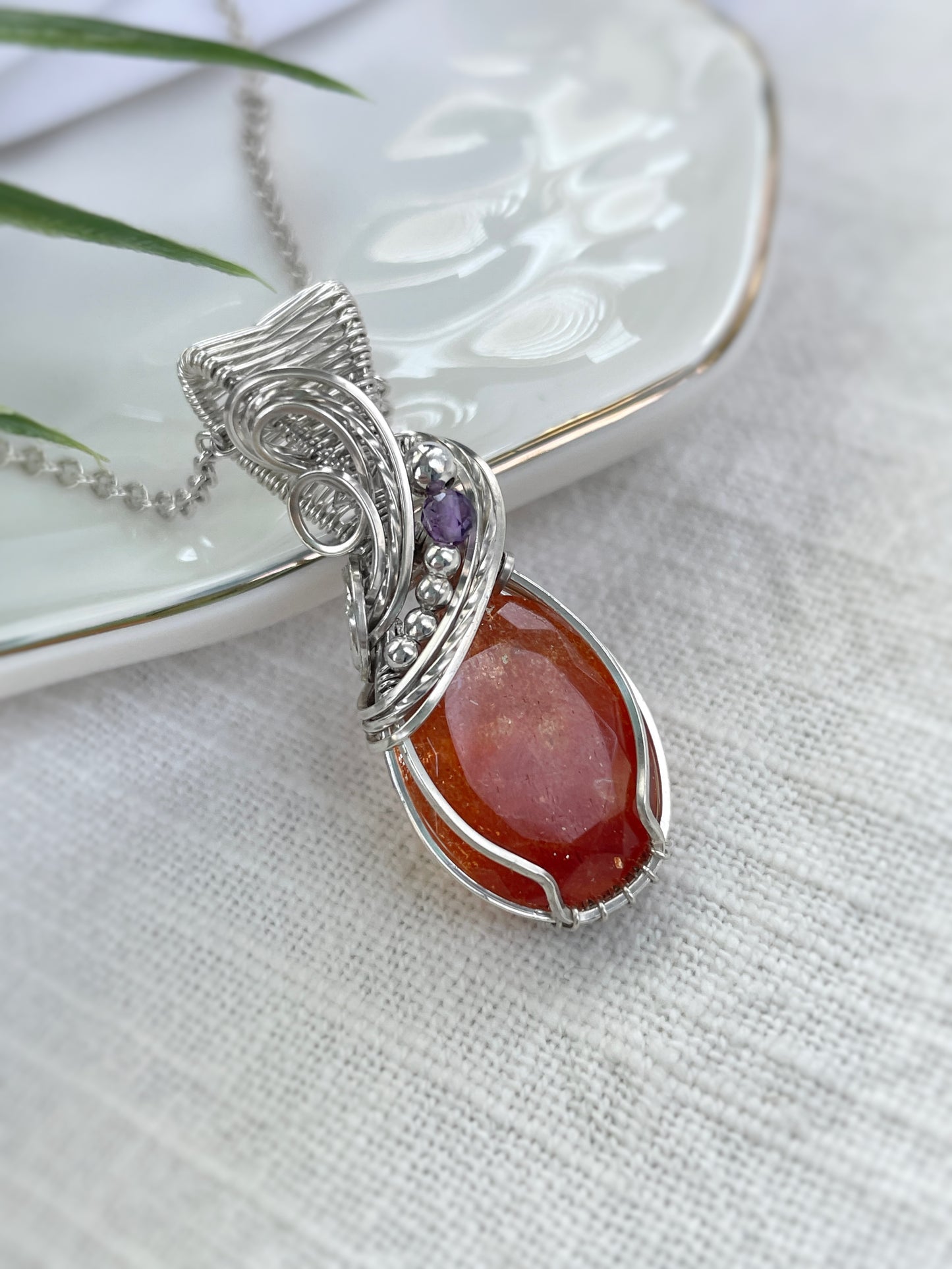 High Quality Sunstone & Amethyst Necklace in 0.925 Sterling Silver