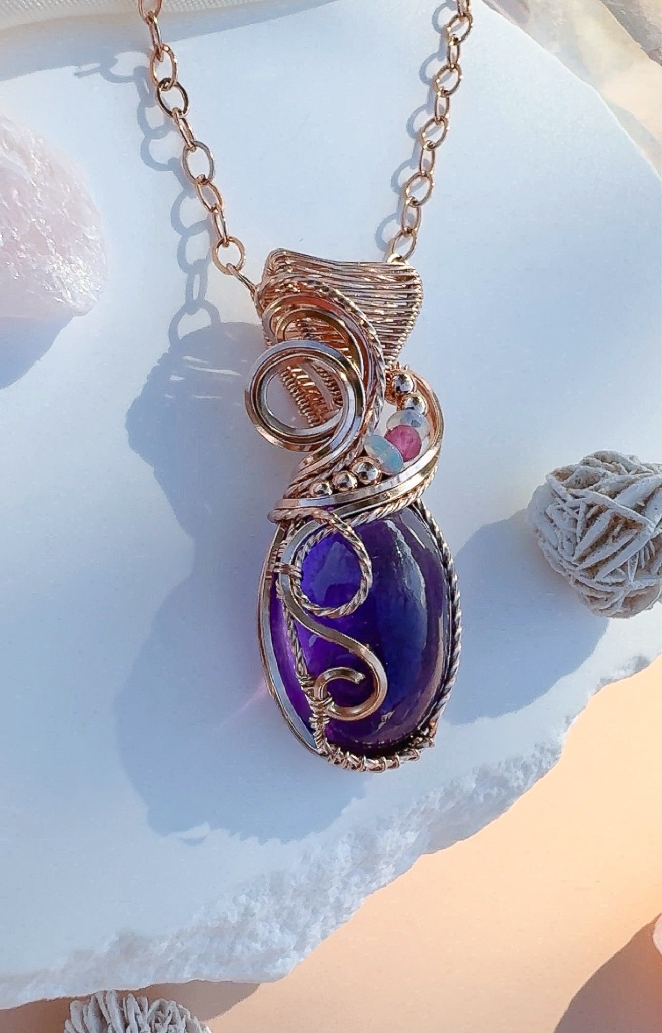 Amethyst, Opal & Pink Tourmaline 14k Rose Gold Filled Necklace