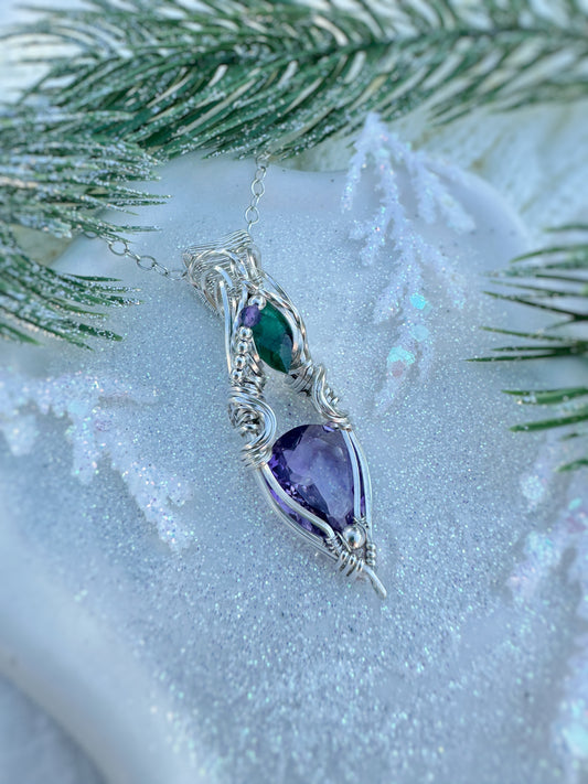 Amethyst & Emerald Necklace in Argentium Silver