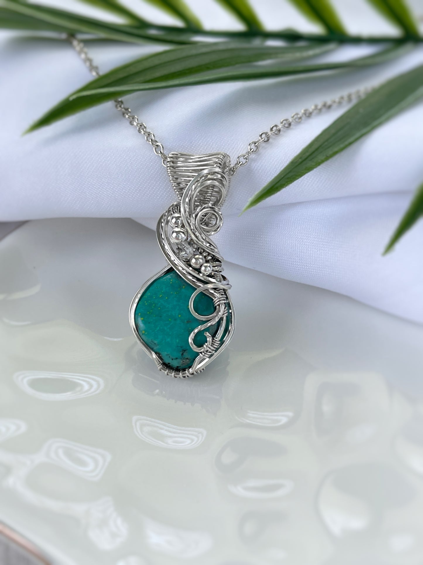 Turquoise & Herkimer Diamond Necklace in 0.925 Sterling Silver