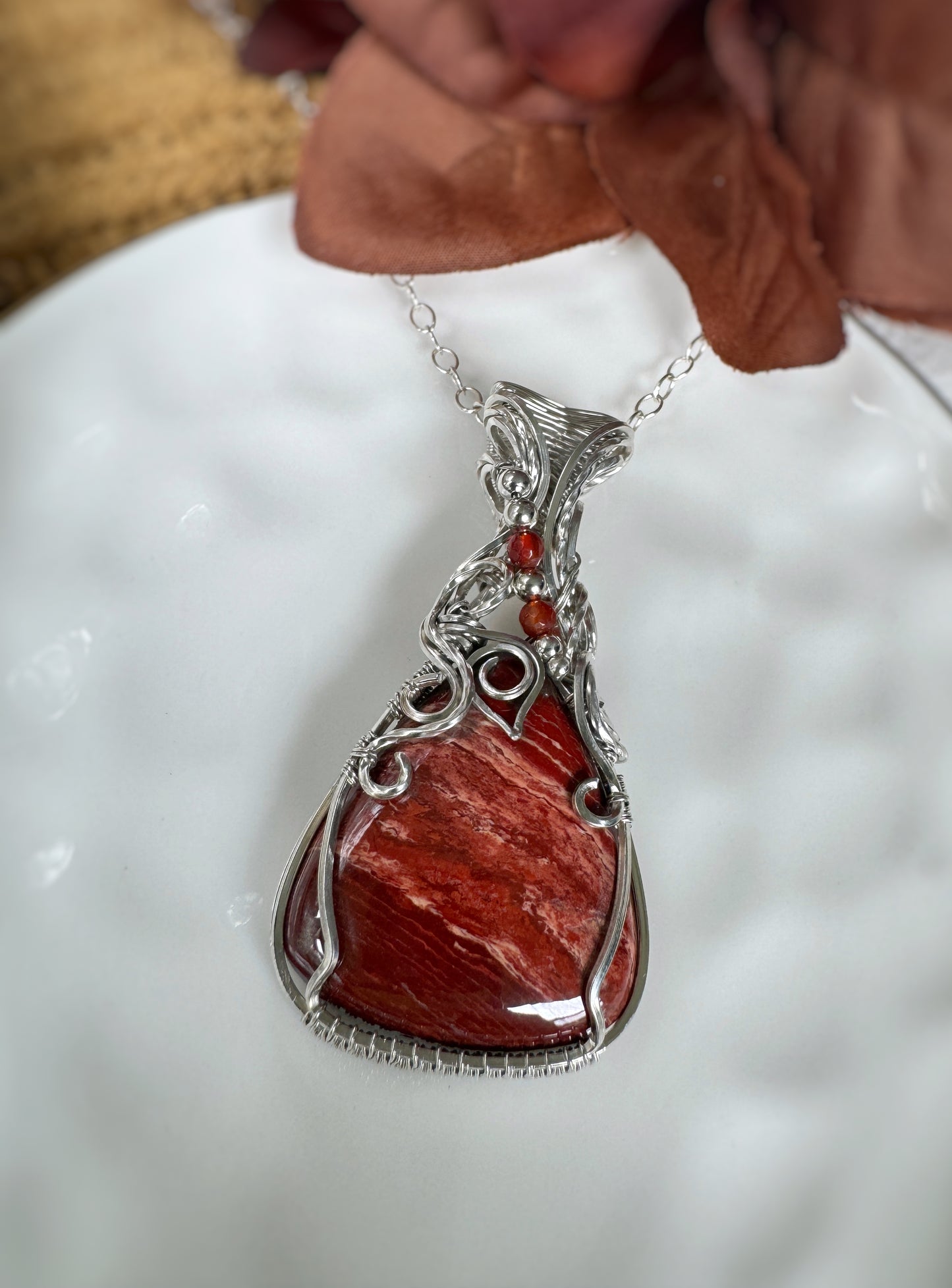 Snakeskin Jasper & Carnelian Necklace in Argentium Silver