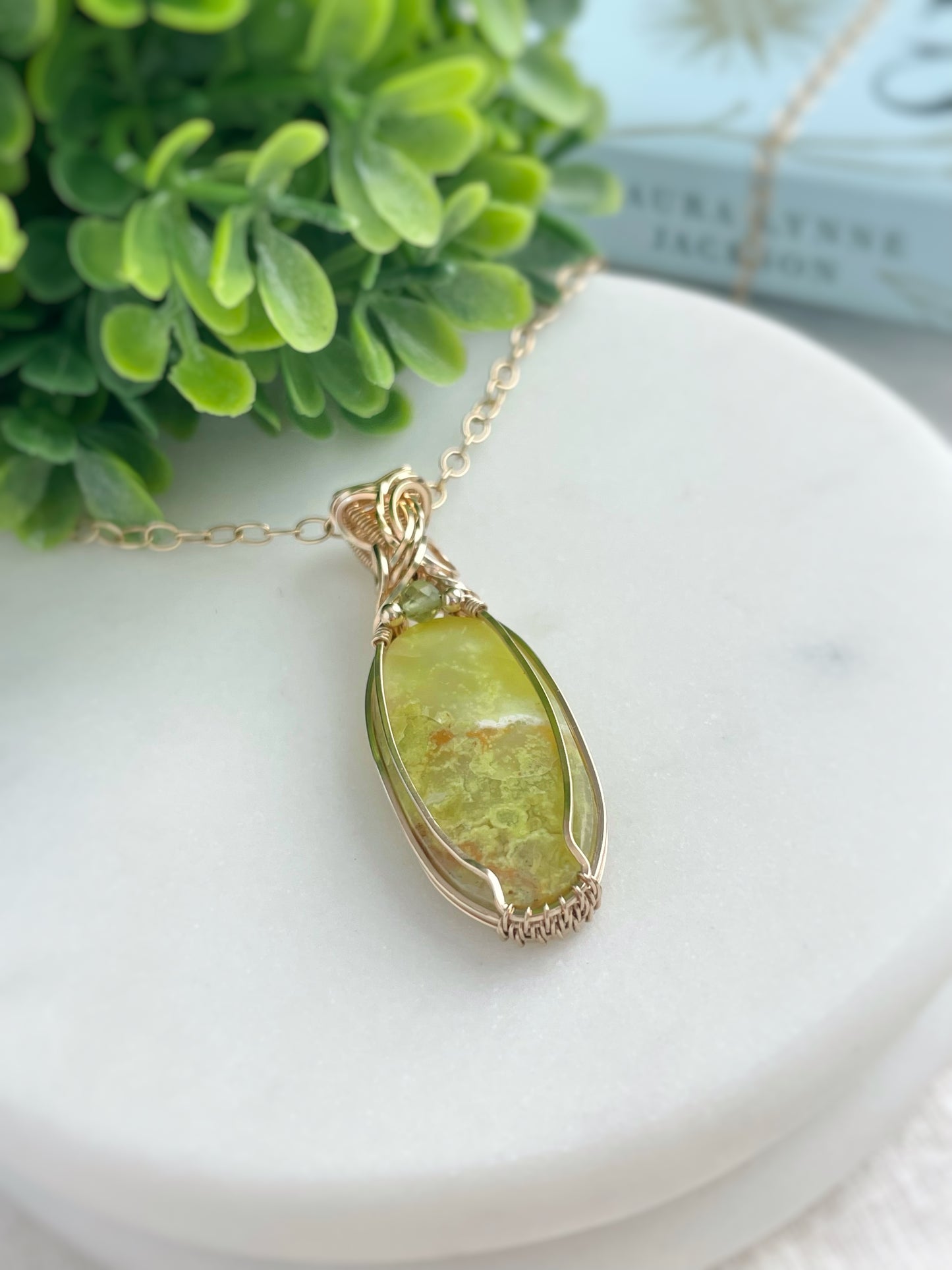 Green Opal & Peridot Necklace in 14k Gold Filled