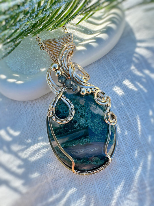 Moss Agate & Green Kyanite Necklace in 14k Gold Filled