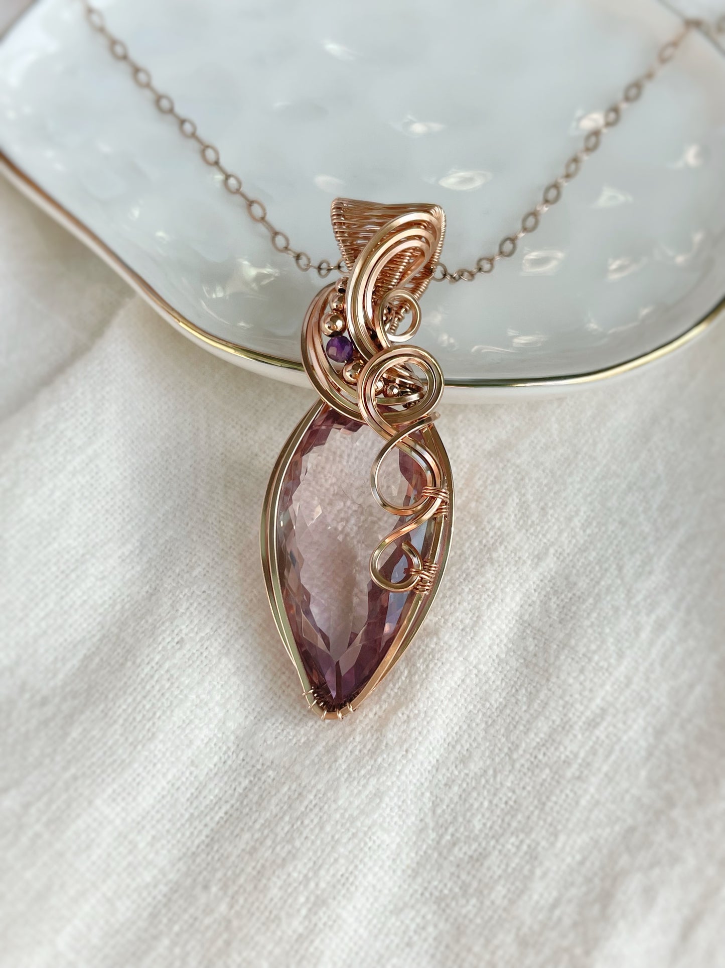 Faceted Ametrine & Amethyst Necklace in 14k Rose Gold Filled