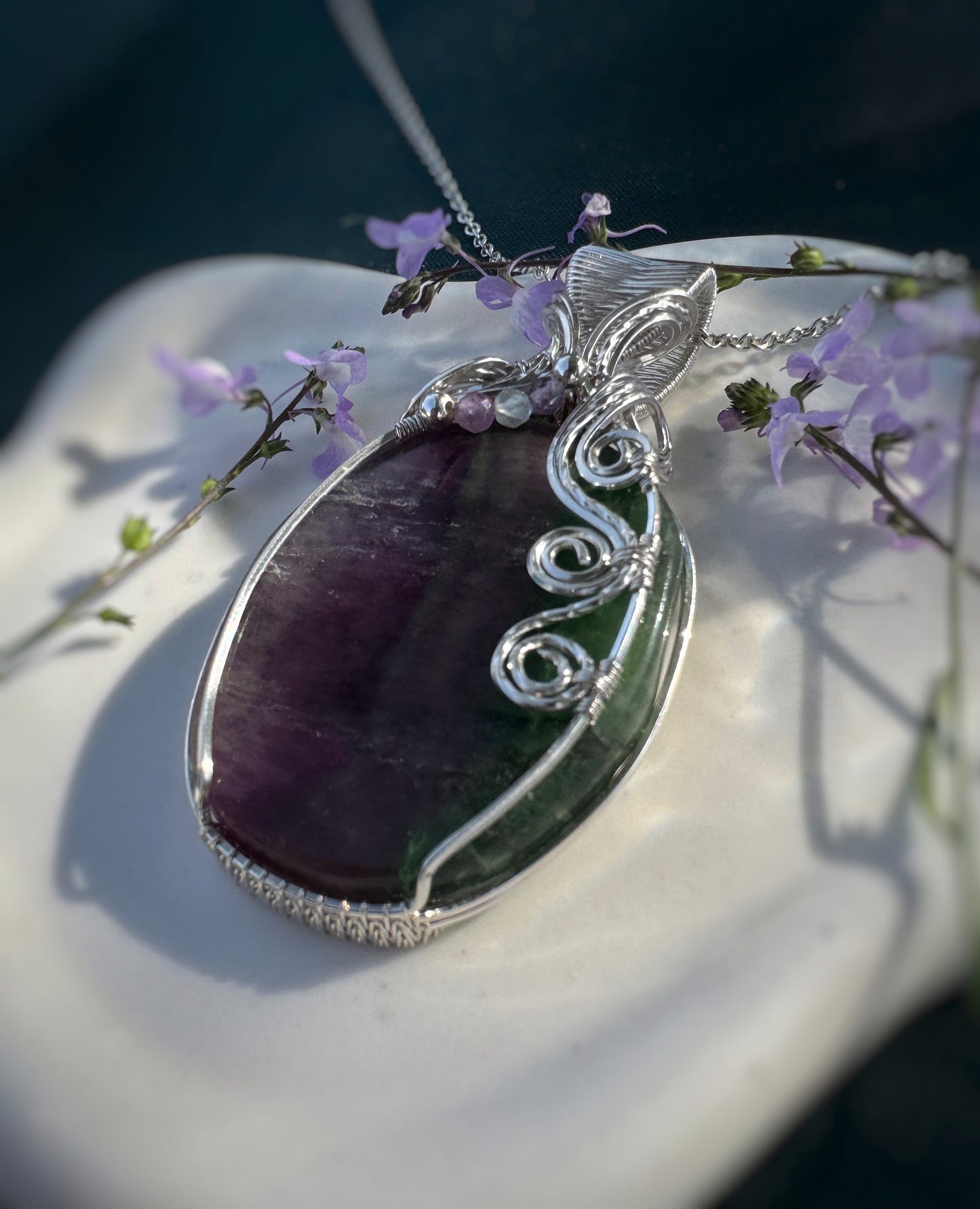 Fluorite Statement Piece Necklace in 0.925 Sterling Silver