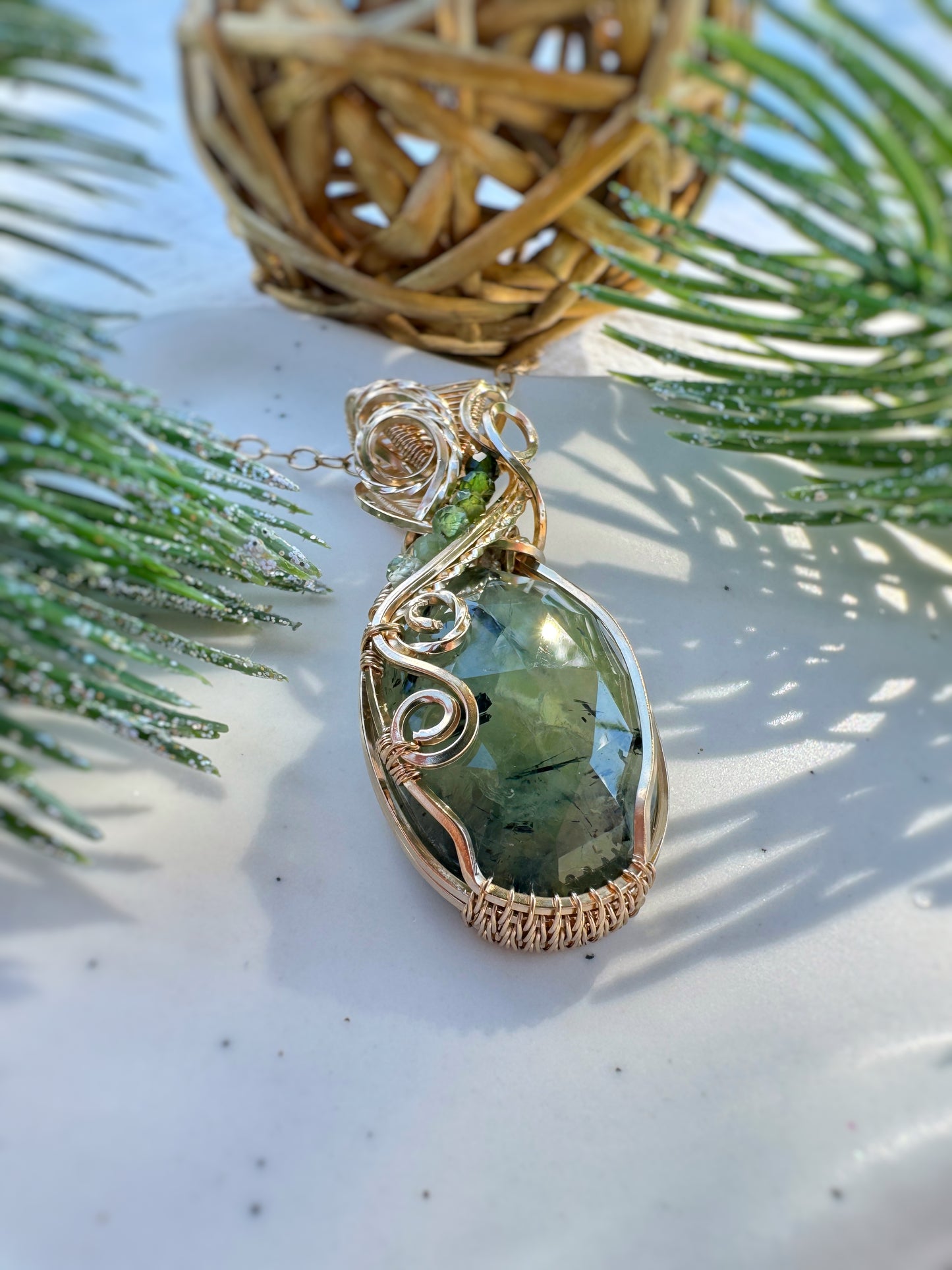 Faceted Prehnite & Green Tourmaline Necklace in 14k Gold Filled