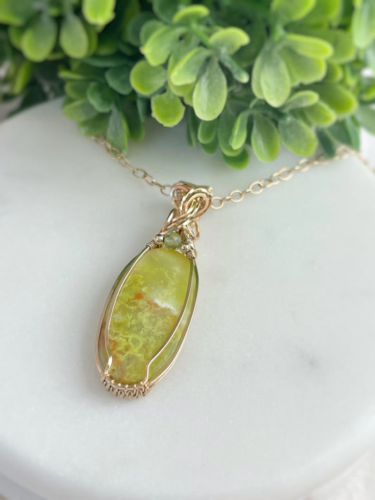 Green Opal & Peridot Necklace in 14k Gold Filled