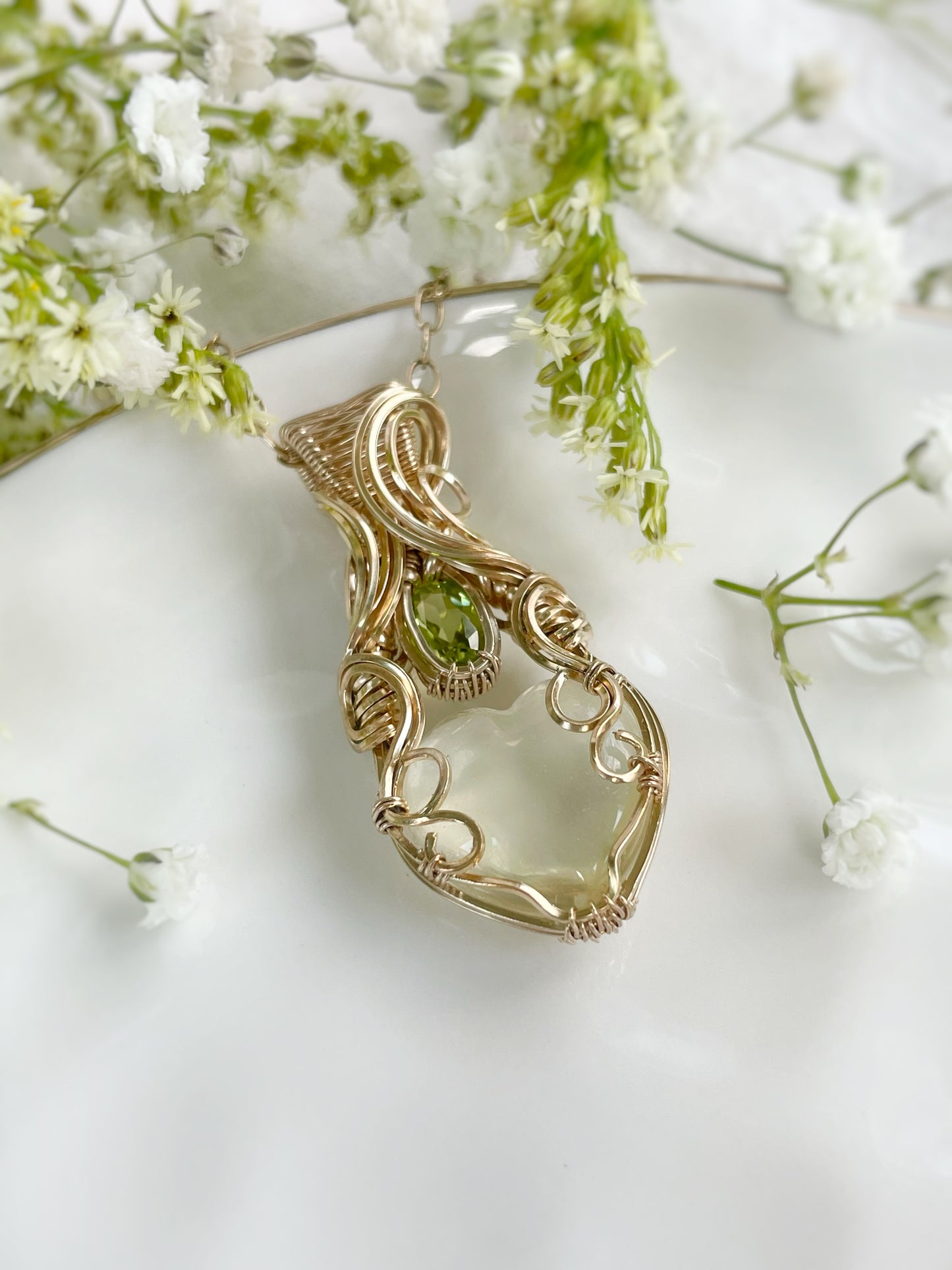 Small Natural Citrine Heart & Peridot Necklace in 14k Gold Filled