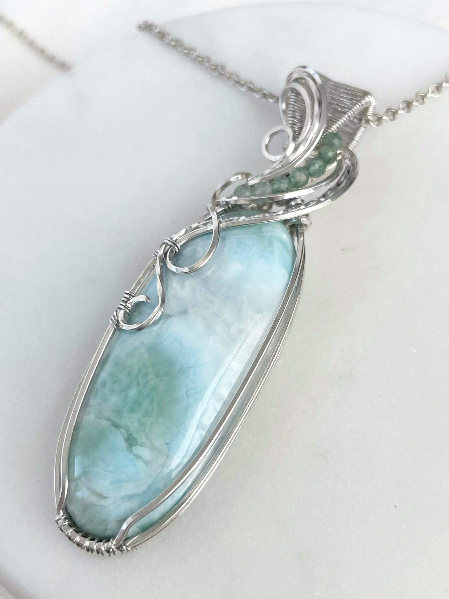 Larimar & Green Aventurine Necklace in 0.925 Sterling Silver